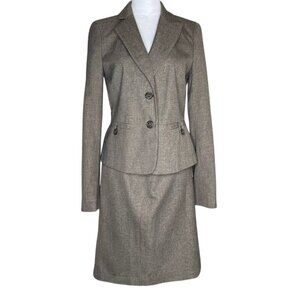 Ann Taylor Women's Brown Vintage Tweed Skirt Co-ord Suit Business Career Sz 4